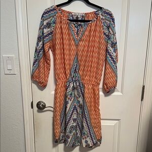 Orange and Blue Patterned Women's Dress